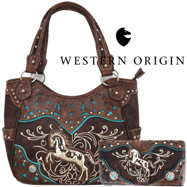 Elephant Purse Concealed Carry Embroidered Handbag Wallet Set